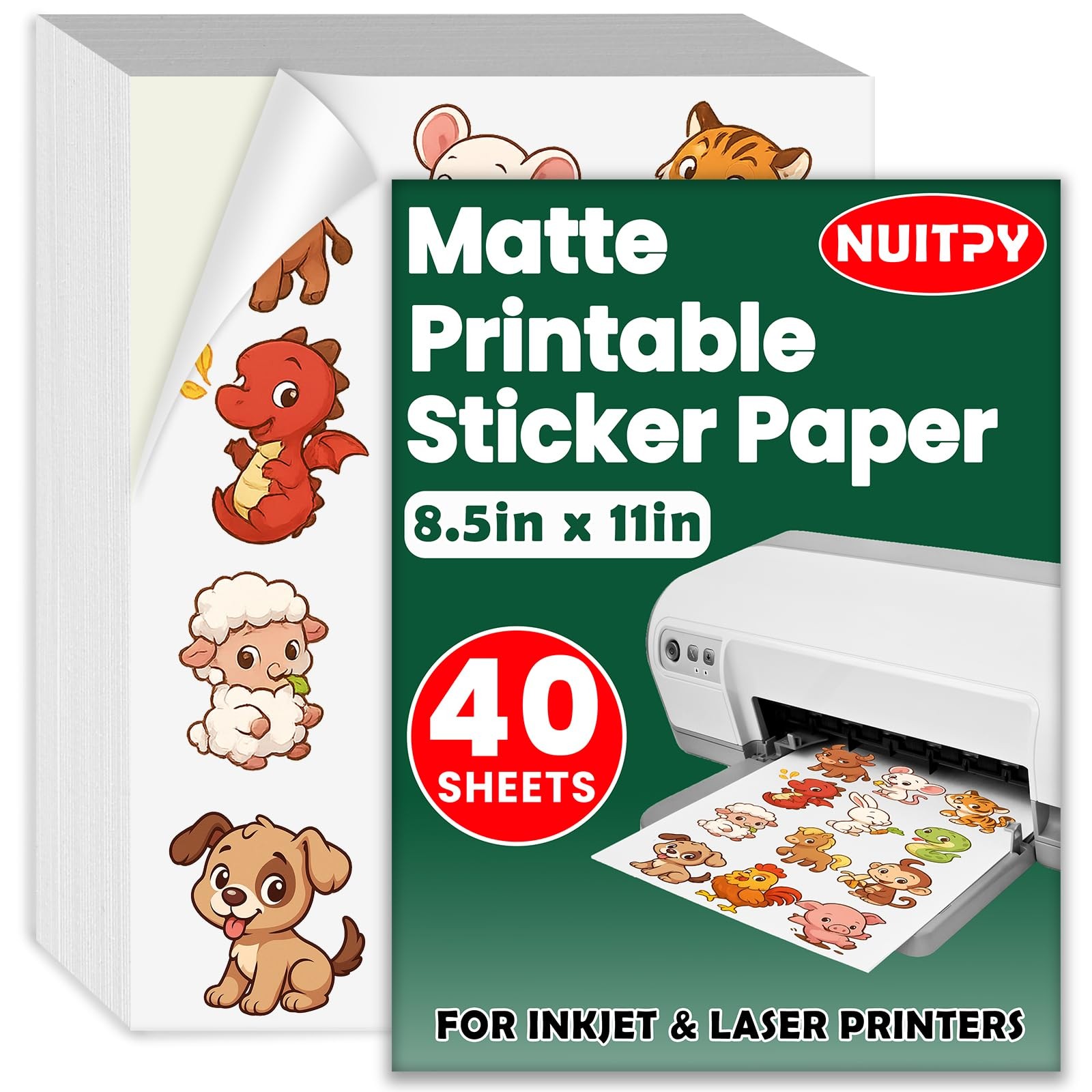 40 Sheets Matte Sticker Paper, 8.5in x 11in Sticker Paper for Inkjet & Laser …