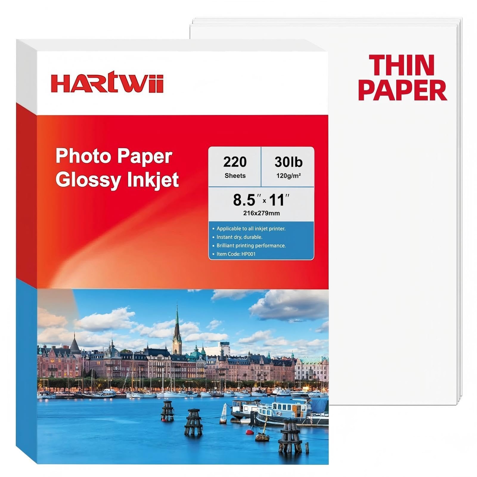 220 Sheets Thin Glossy Photo 120gsm, 8.5×11 Inches Single Side Inkjet Printer…