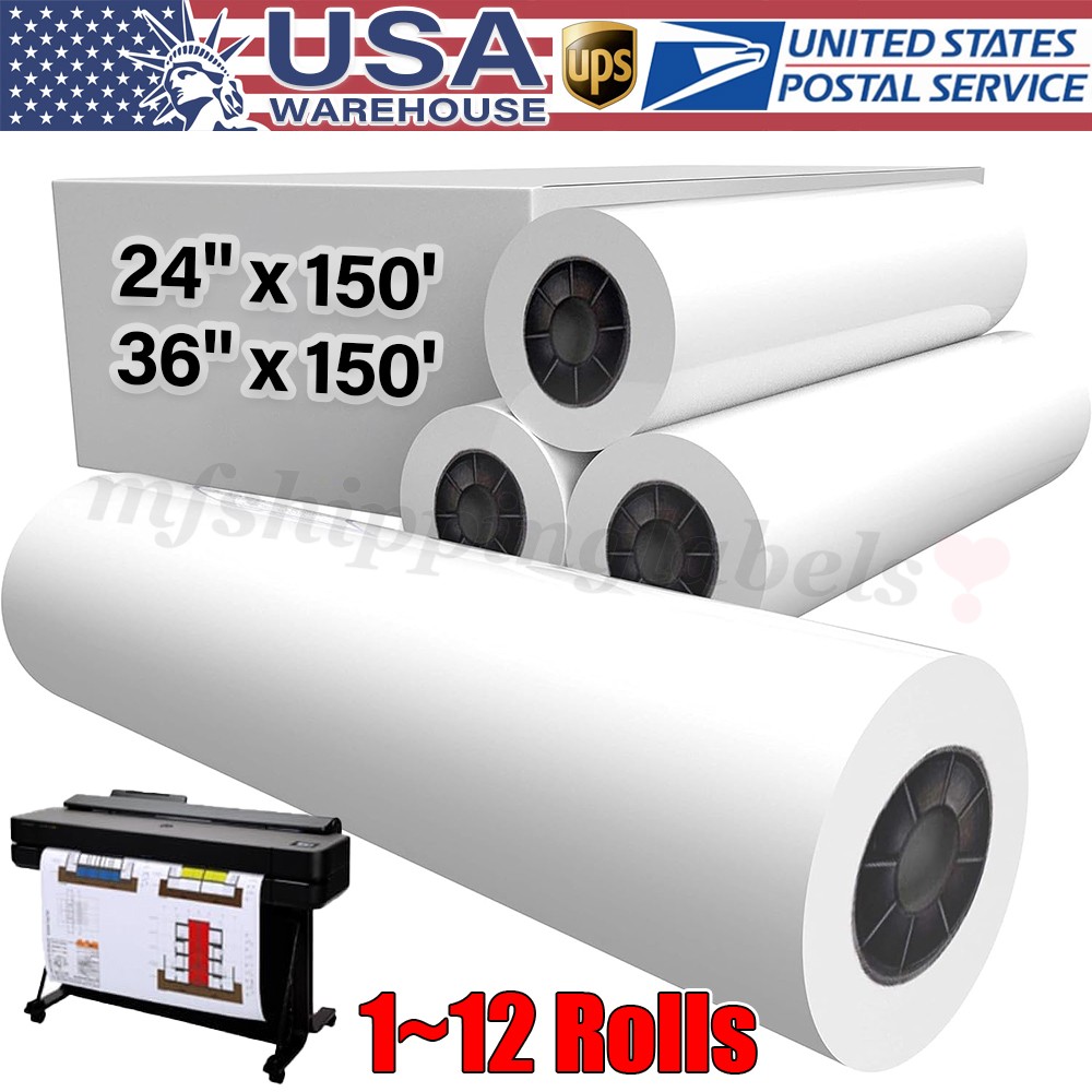 24″x150′ 36″x150′ 20lb CAD Bond Plotter Paper for Wide Format Inkjet Printers US