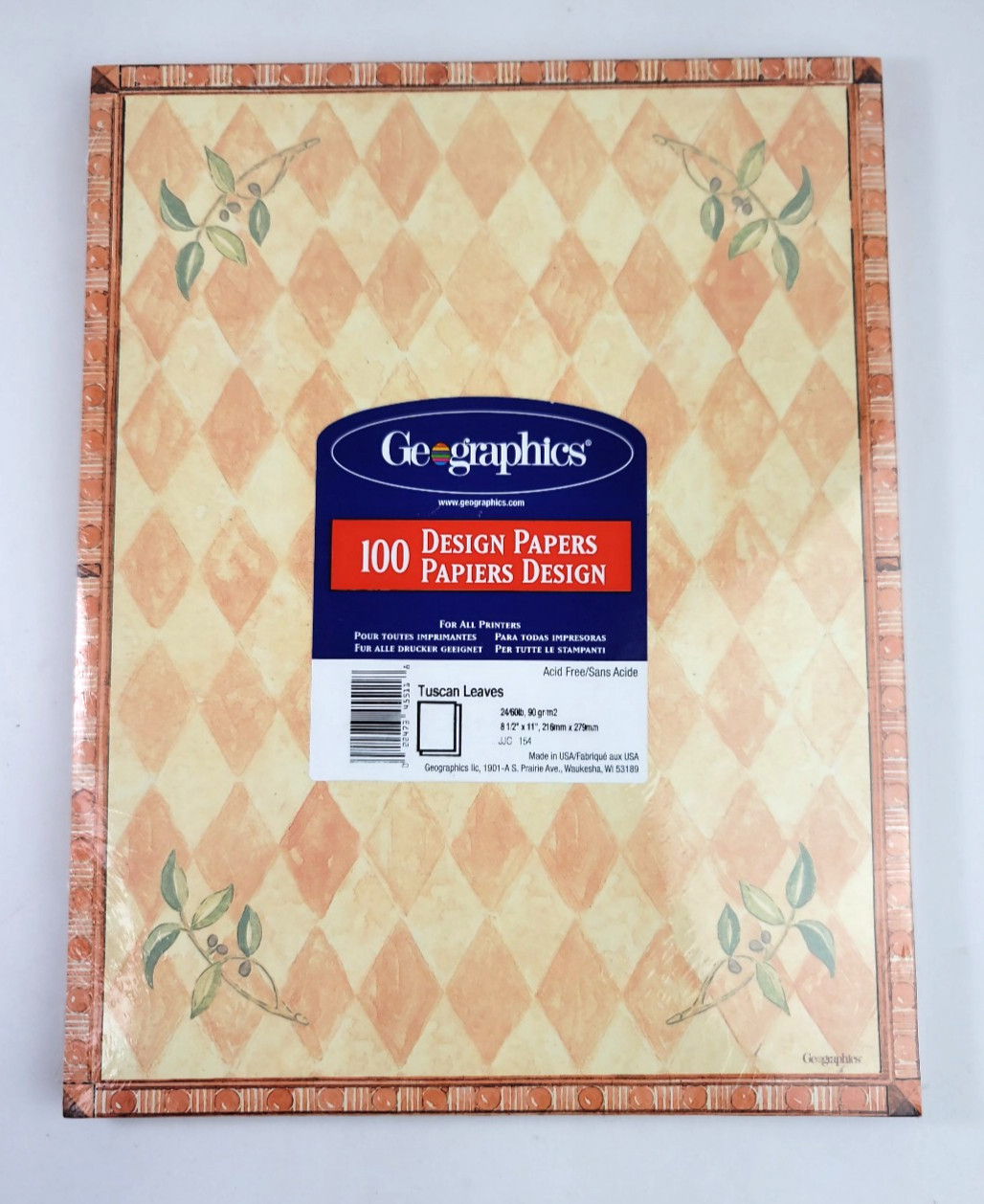 100 Sheets Geographics Tuscan Leaves Design Paper Harlequin Print 8.5×11 24/60LB