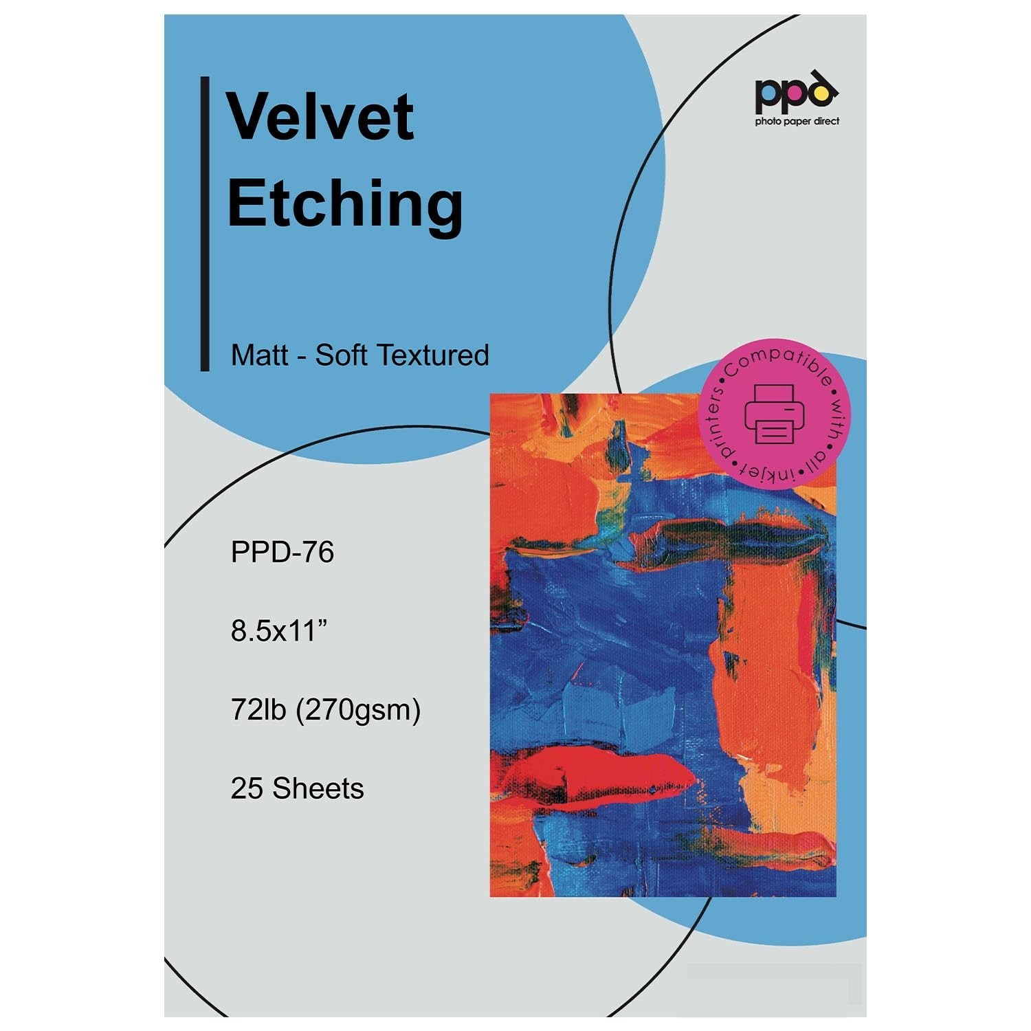 25 Sheets Inkjet Giclee Archival Velvet Etching Fine Art Paper 8.5×11 270gsm 72l