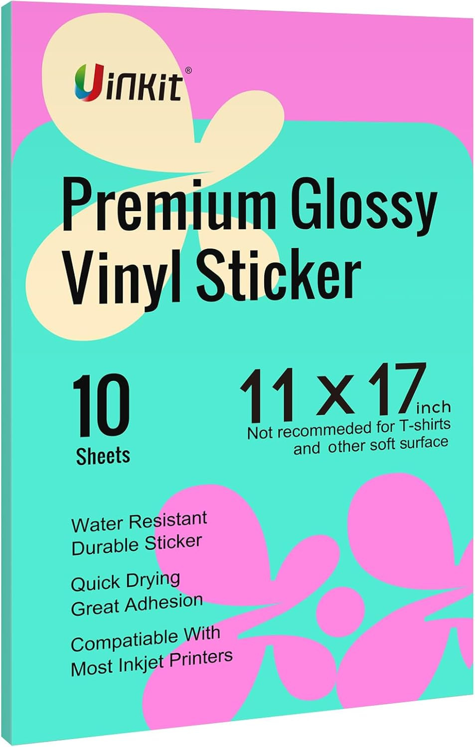 Uinkit 10 Sheets Premium Glossy Printable Vinyl Sticker Paper for Inkjet & Laser