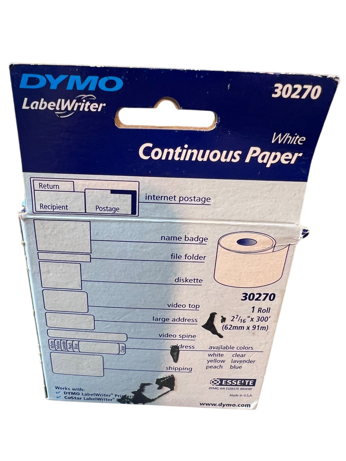 Dymo LabelWriter Continuous Roll Receipt Paper, 2.25″ x 300 ft, White 30270