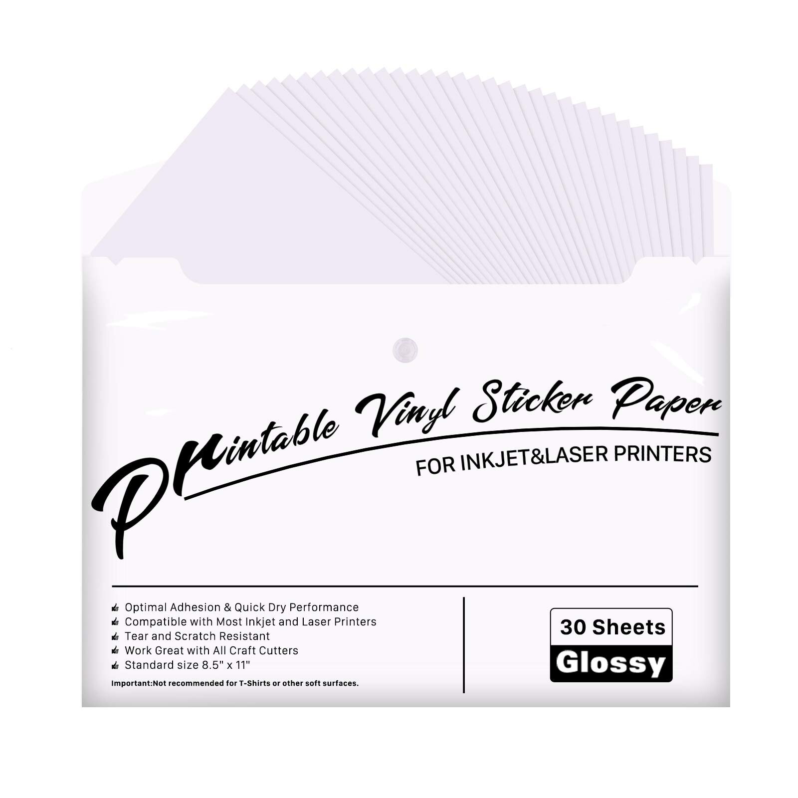 JANDJPACKAGING Printable Vinyl for Inkjet & Laser Printer – 30 Pack Printable…