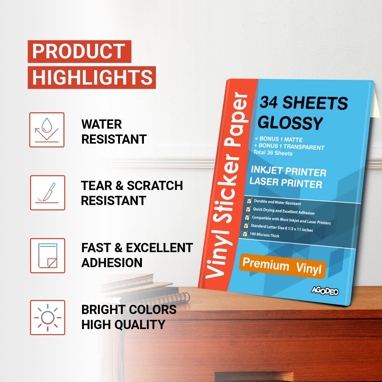 Premium Printable Vinyl Sticker Paper Inkjet & Laser Printer – 34 Sheets Self…