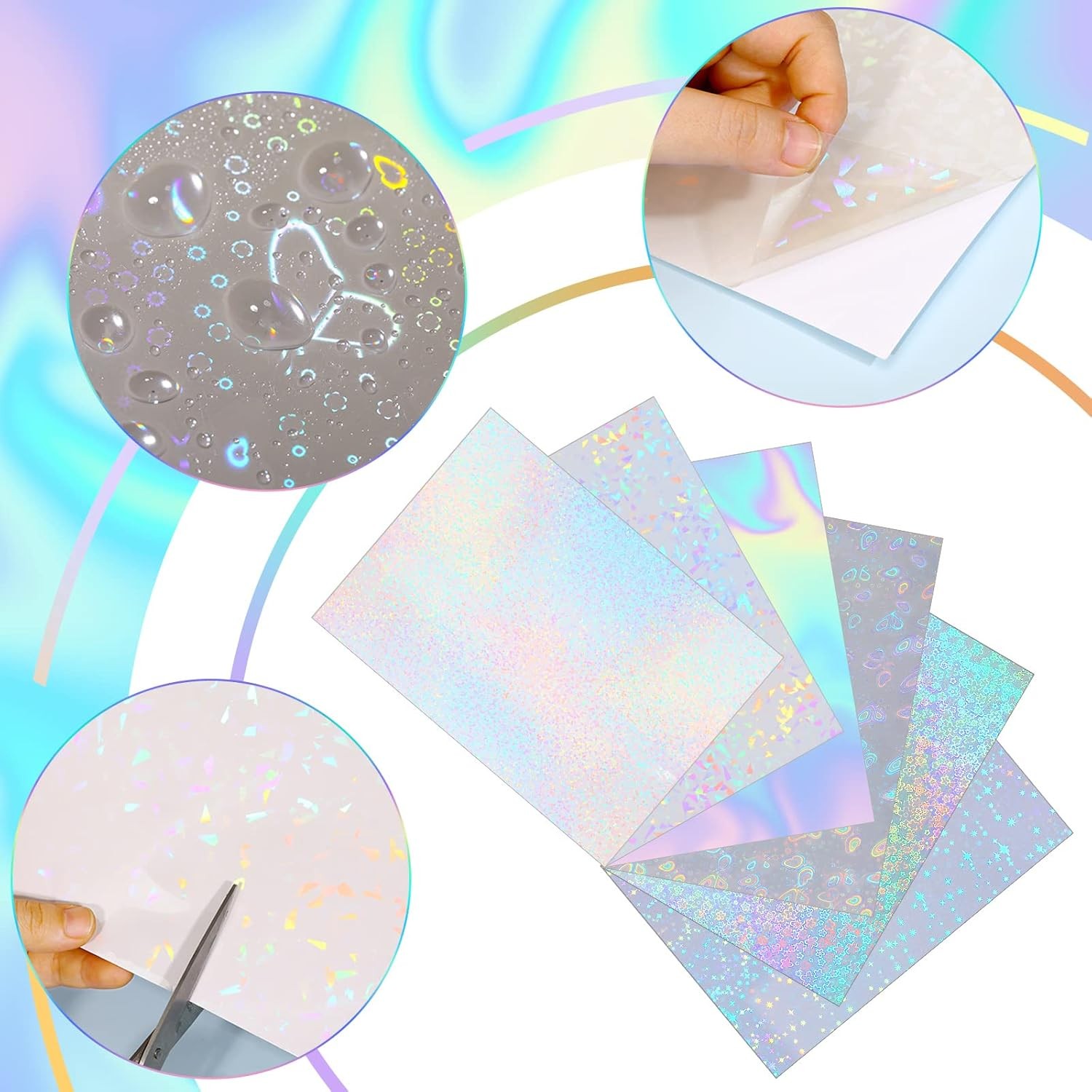 30 Pcs 6 Styles Holographic Laminate Sheets Transparent Holographic Overlay