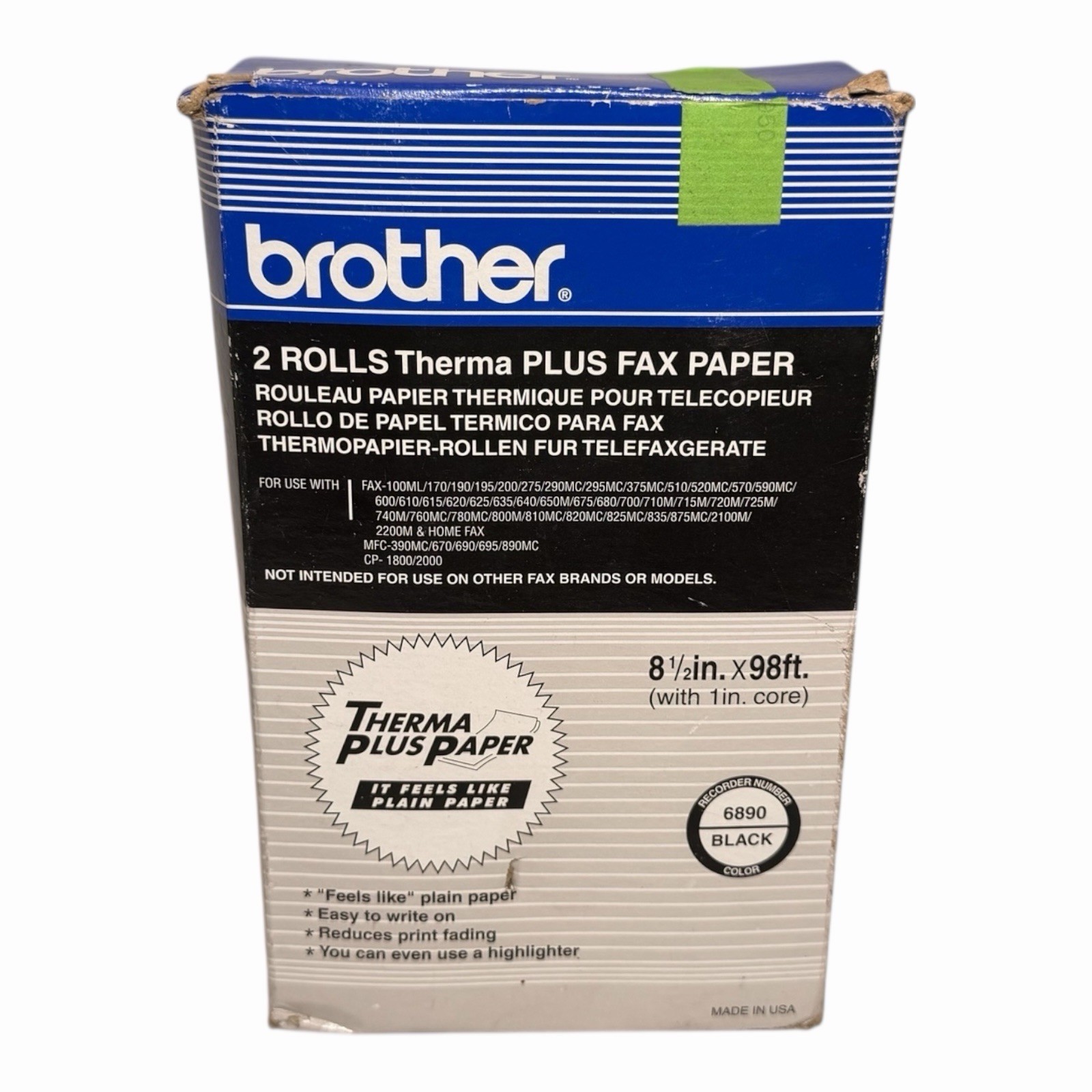 Brother Therma Plus Fax Paper 2 Rolls 6890 8-1/2″ x 98′ New
