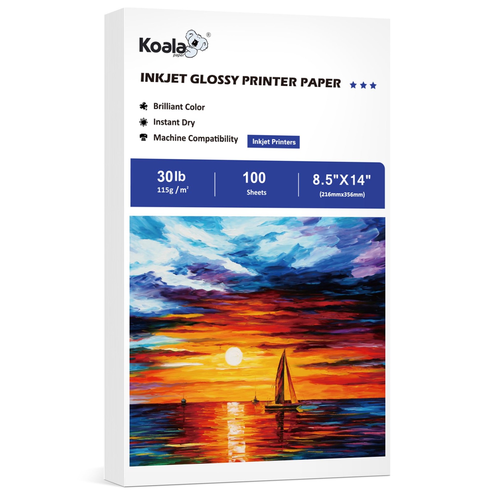 100 Sheets Koala Glossy Thin Inkjet Printer Paper 8.5×14 Inch Legal 115GSM