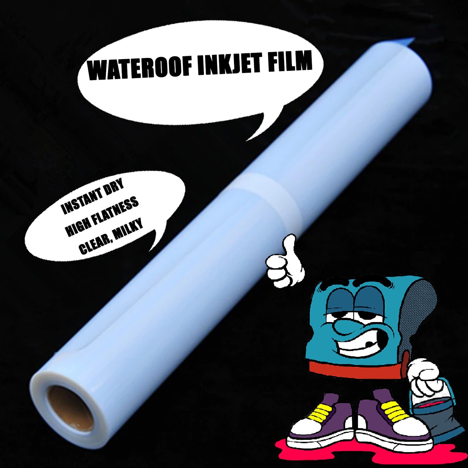 2 rolls，17″x100ft，Waterproof Inkjet Milky Transparency Film Screen Printing 5mil