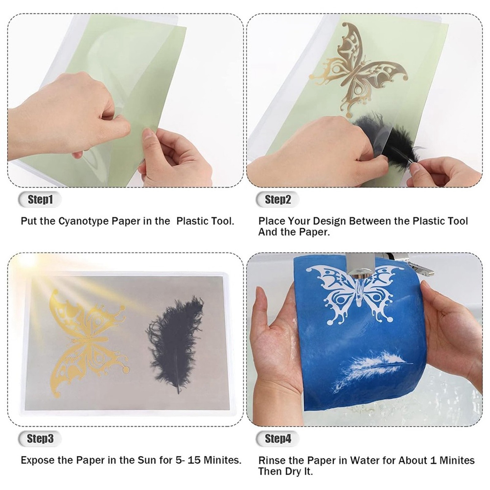 60 Sheets Sun Print Cyanotype Kit, A6 Sun Art with 1 Plastic Tool for5470