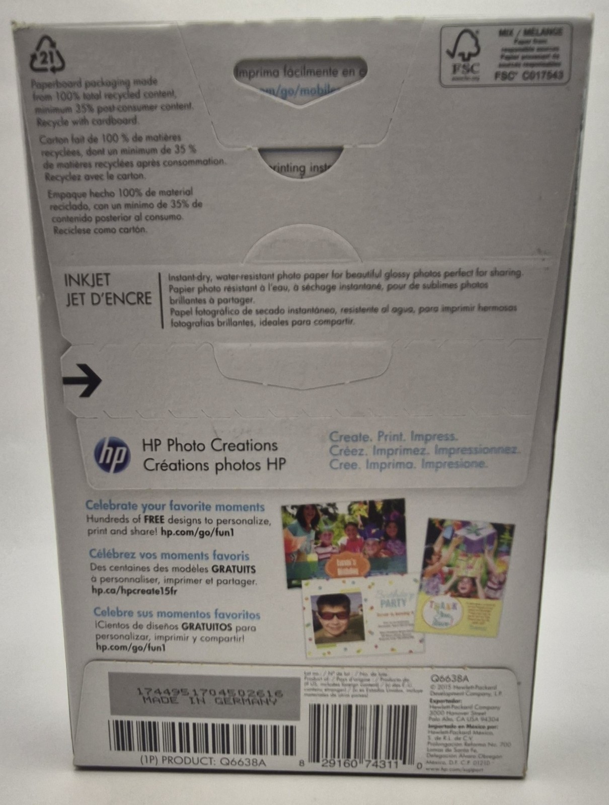 Hewlett Packard Q6638A 4 x 6 inch Glossy Printer Paper – 100 Sheets
