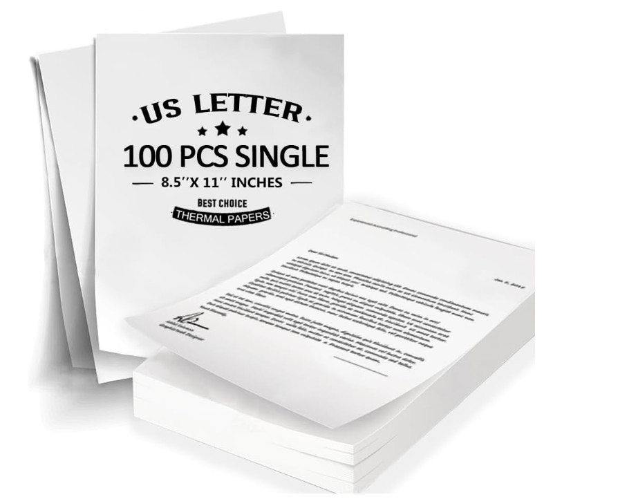 100 Sheets Thermal Printer Paper 8.5 X 11 Inch US Letter Size Thermal Paper