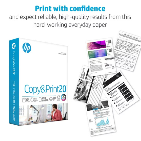 HP Printer Paper Office 20 8.5” X 11” Copy Print Letter Size 1 Ream 500 Sheets