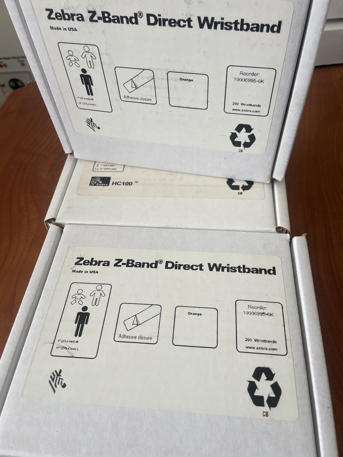 Zebra 10006995-6K Z-Band Direct Wristband, Lot Of 3