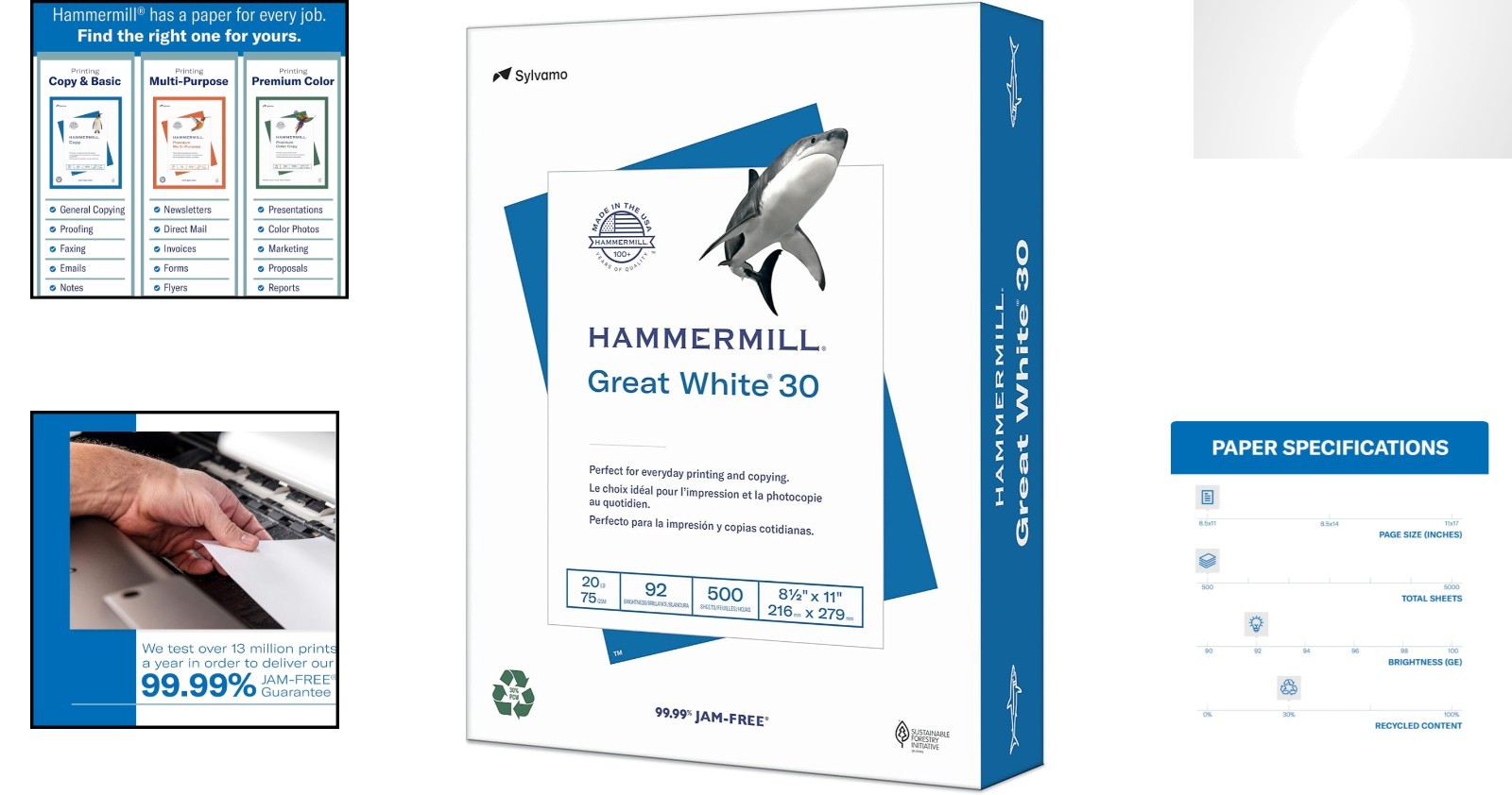 Great White Recycled Printer Paper 8.5×11, 30% Recycled, 500 Sheets, 92 Bright