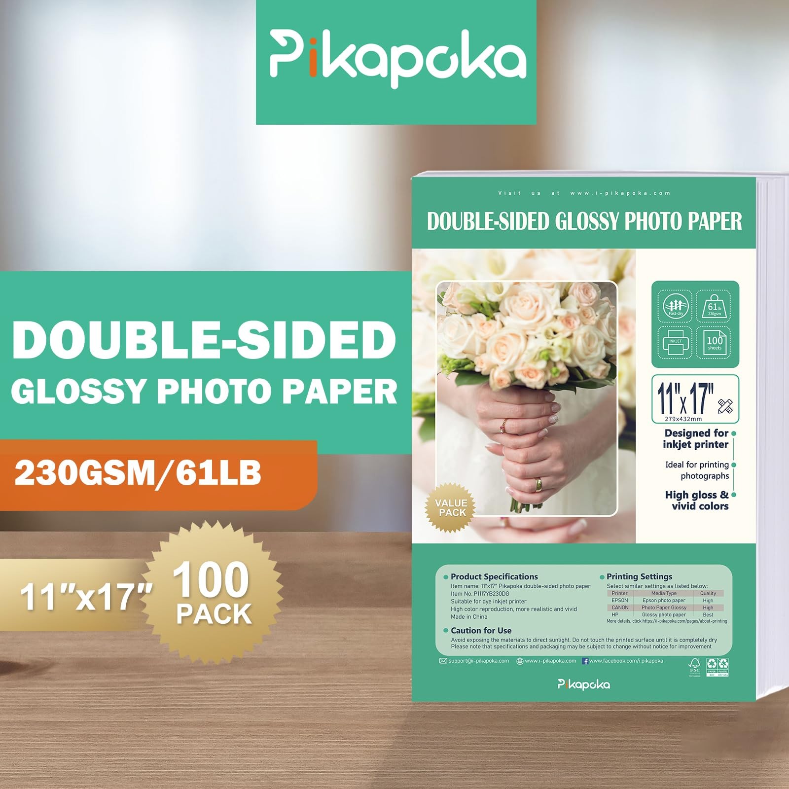 100 PCS Double Sided Glossy Photo Paper 11×17 Inch Thick Cardstock 61lb