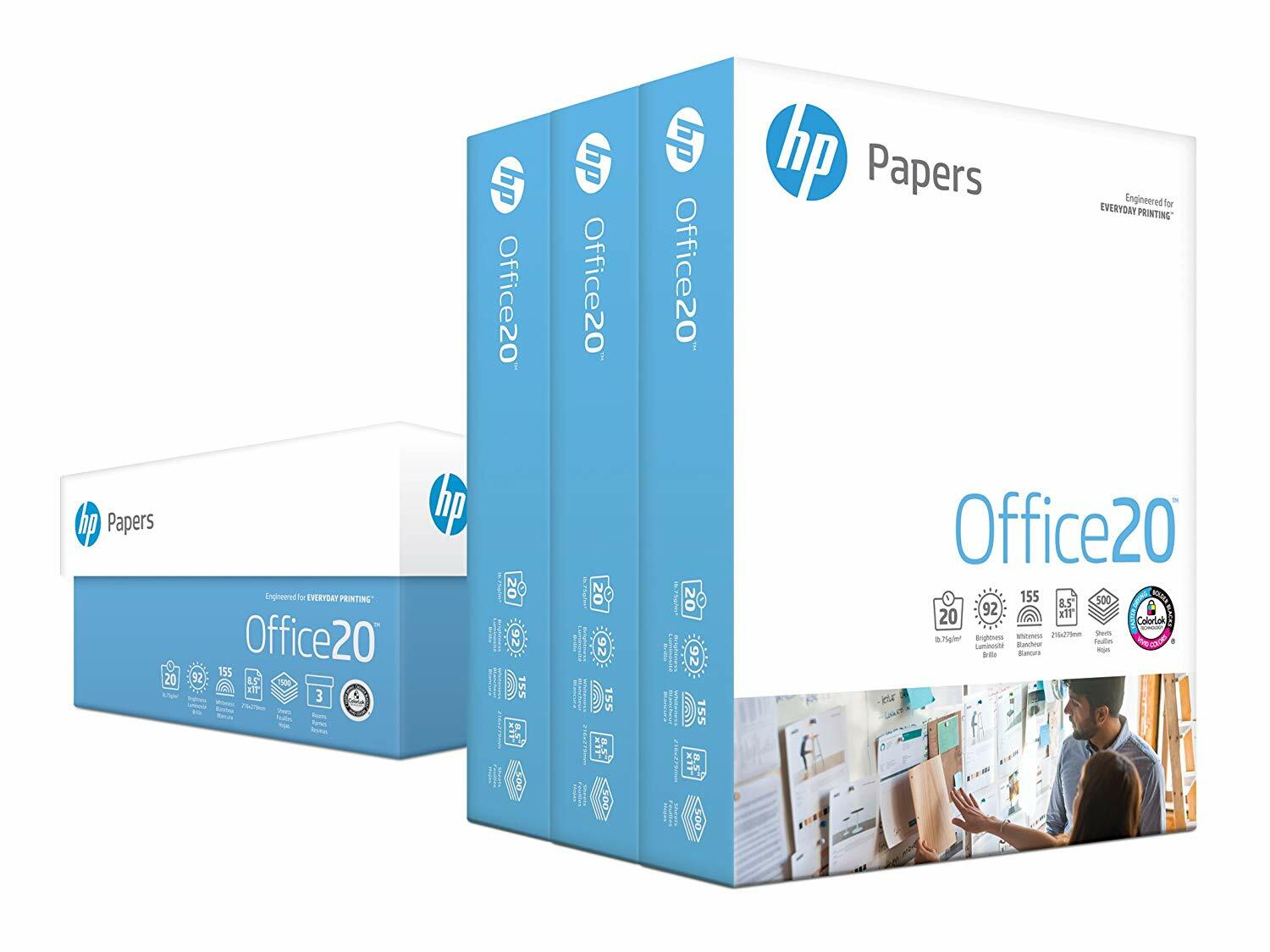 HP Office20 Printer Paper, White Letter Size 8.5″ x 11″, 3 Ream / 1,500 Sheets