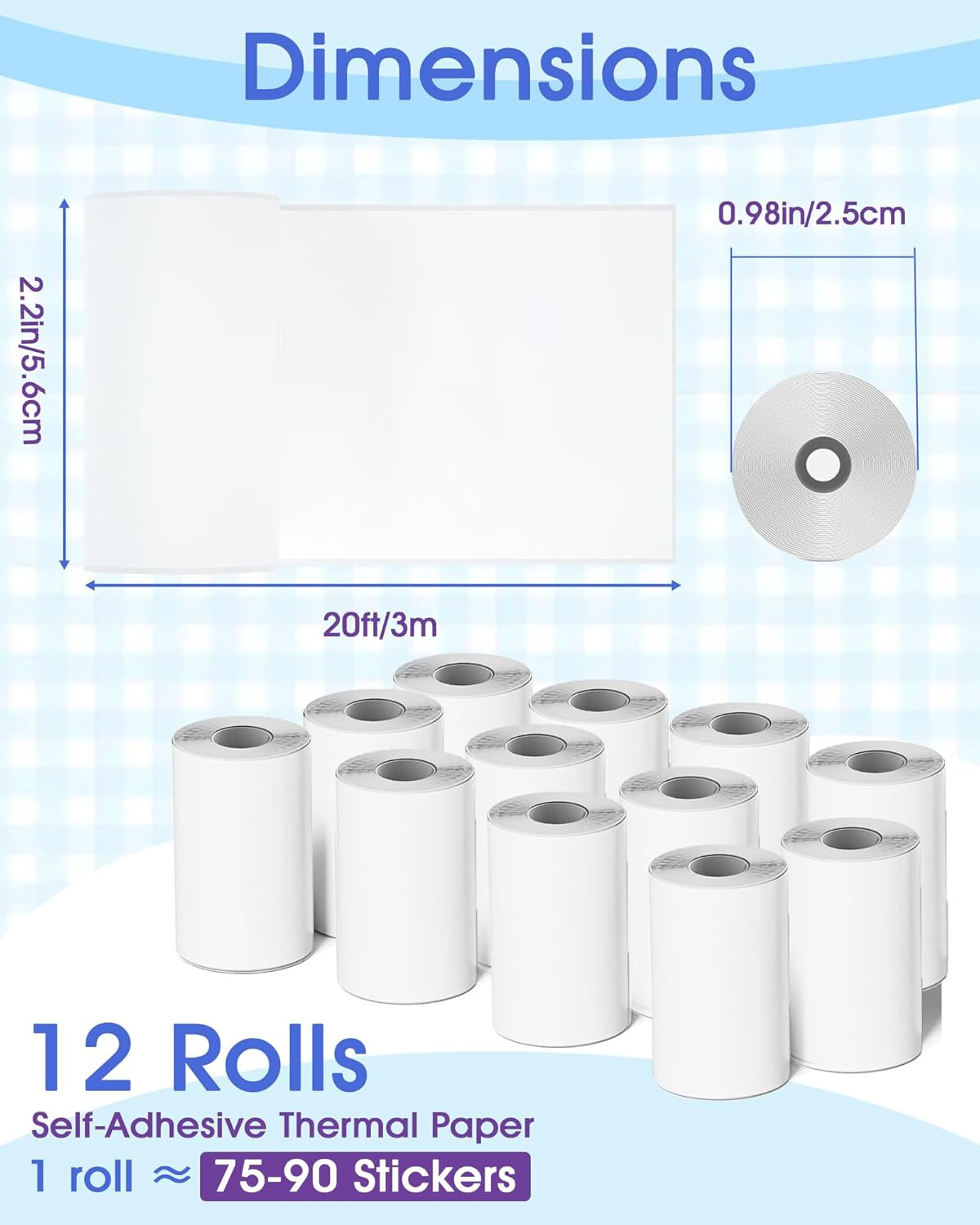 12 Rolls Mini Thermal Printer Sticker Paper Self-Adhesive, Notebuddy Mini Printe