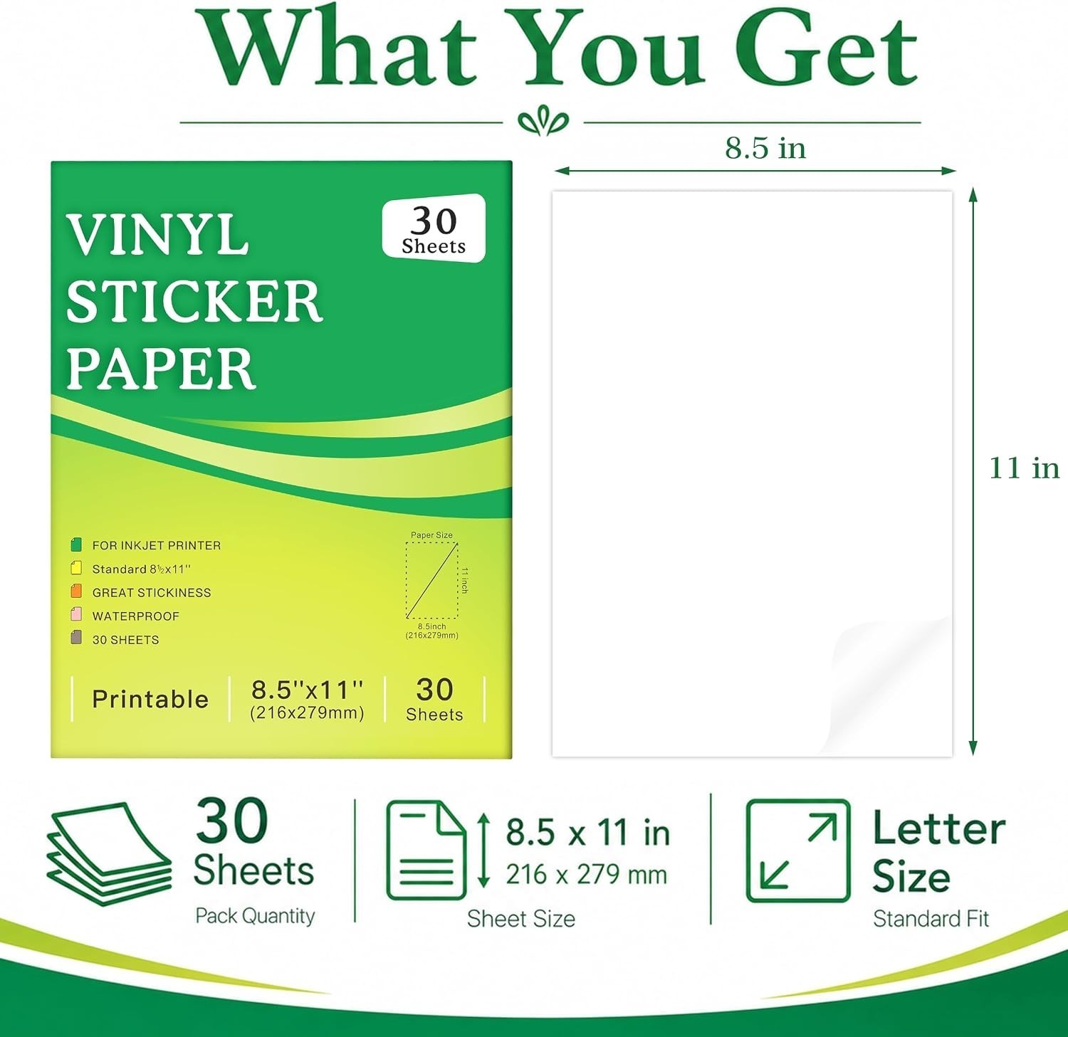 30 Sheets Printable Clear Sticker Paper for Inkjet Printer, Premium Vinyl