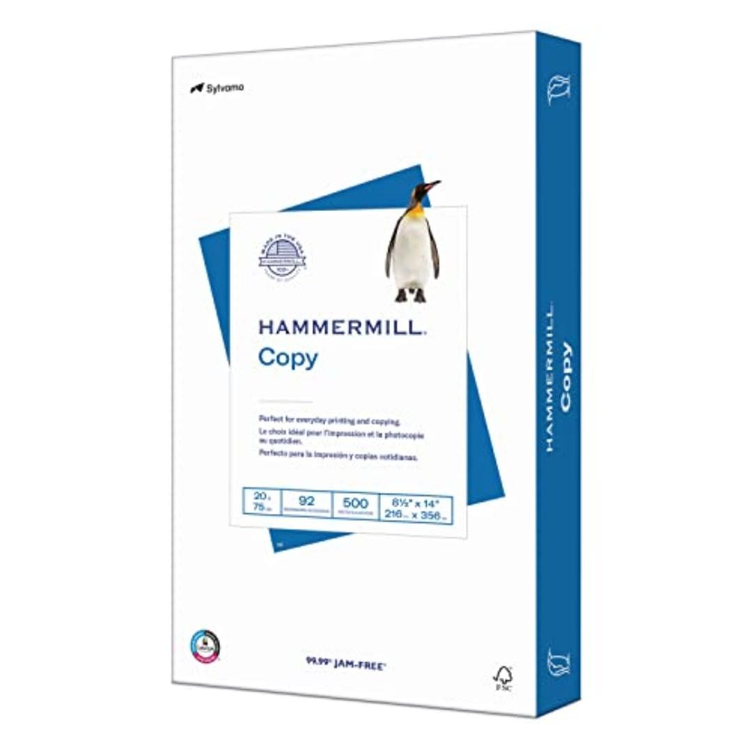 Printer Paper 20 lb, 8.5×14, 500 Sheets, 92 Bright, USA Made, Legal Size Copy…