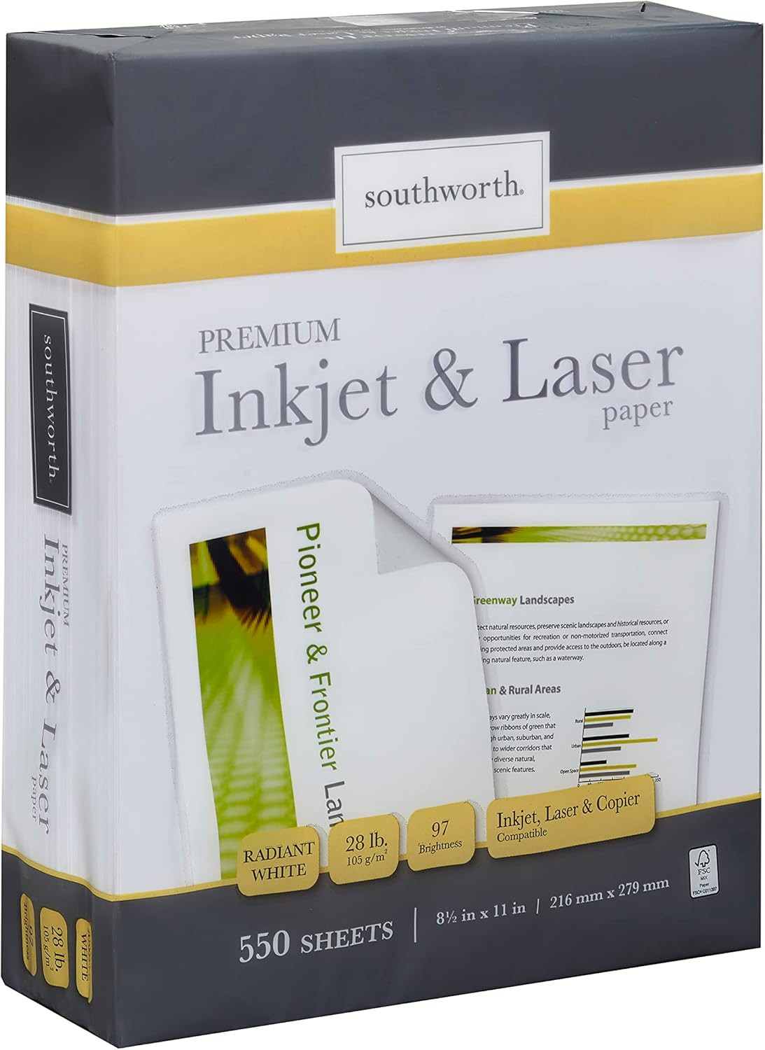 Inkjet & Laser Printer Paper, 8.5″ X 11″, 28 Lb., Radiant White, 550