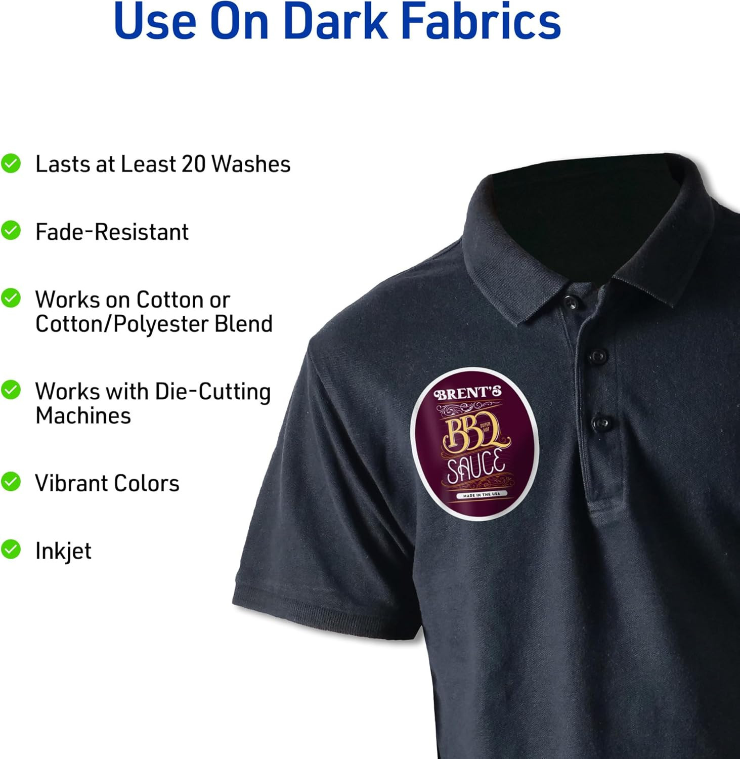 Printable Heat Transfer Paper for Dark Fabrics 8.5″ X 11″, Inkjet Printer Compat