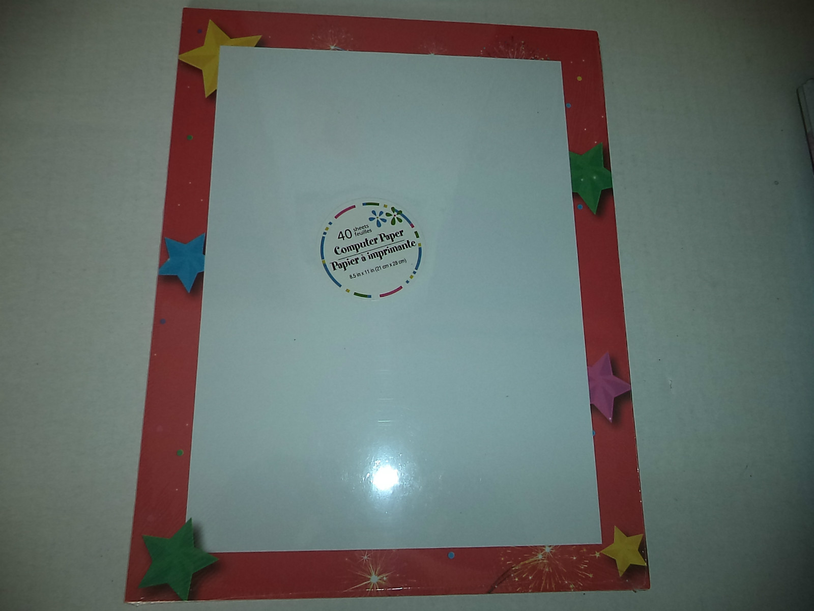 40 Sheets Of White Computer Paper With Large Stars With Fireworks For Border