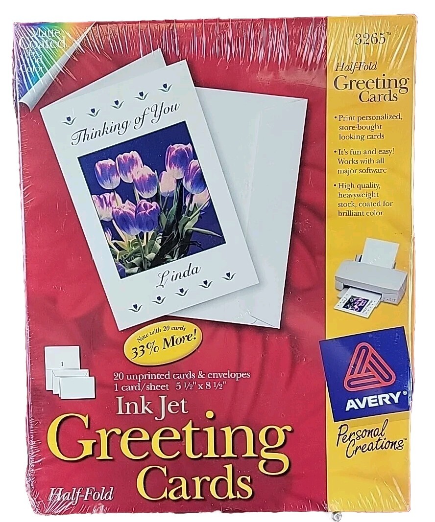 Avery 3265 Ink Jet Greeting Cards Half Fold 5 1/2″ x 8 1/2″ NEW Old Stock