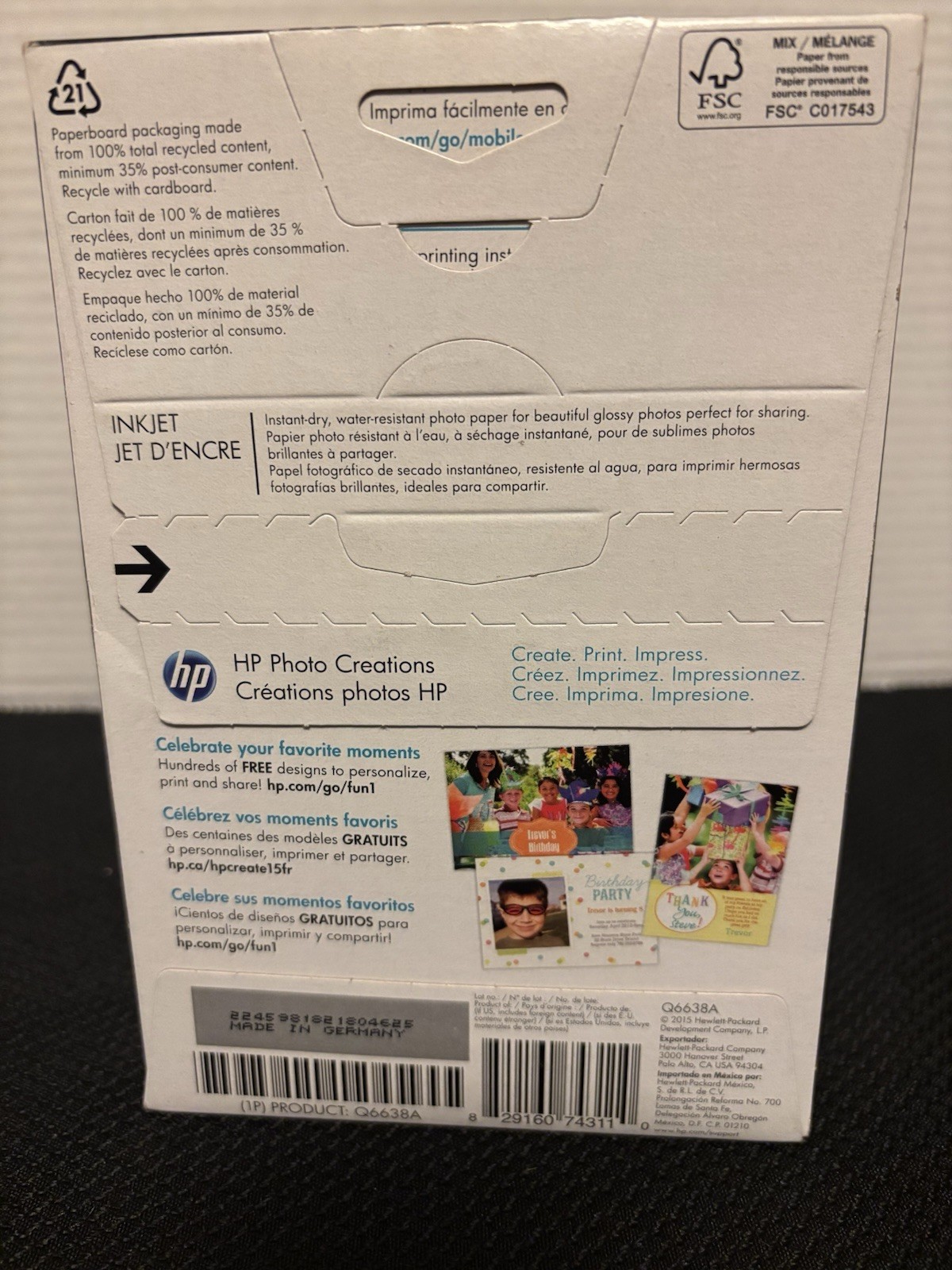 Hp Advanced Photo Paper 4” X 6” Glossy 100 Sheets New In Box For Inkjet Printer