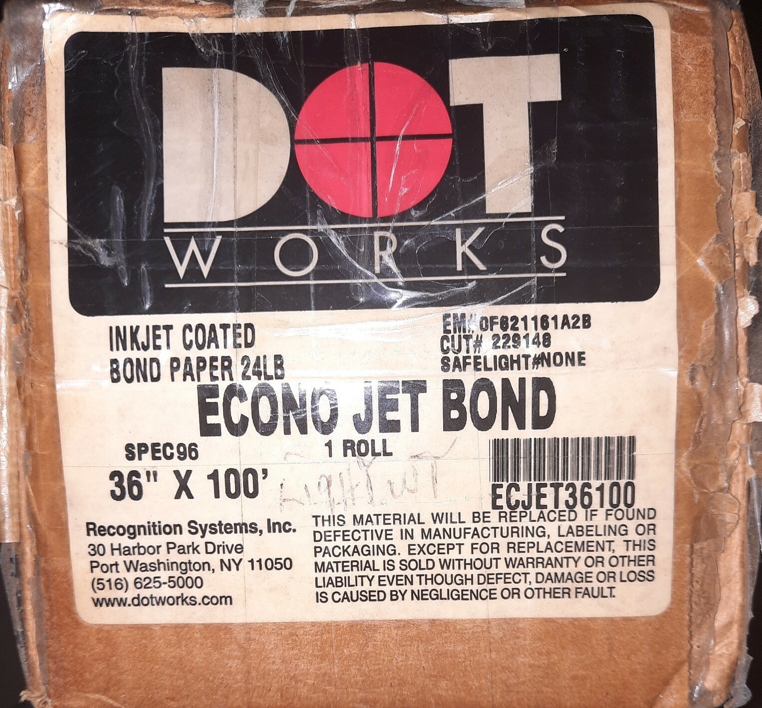 Dot Works Inkjet Coated Bond Paper Econo Jet Bond 36” x 100’ ECJT36100