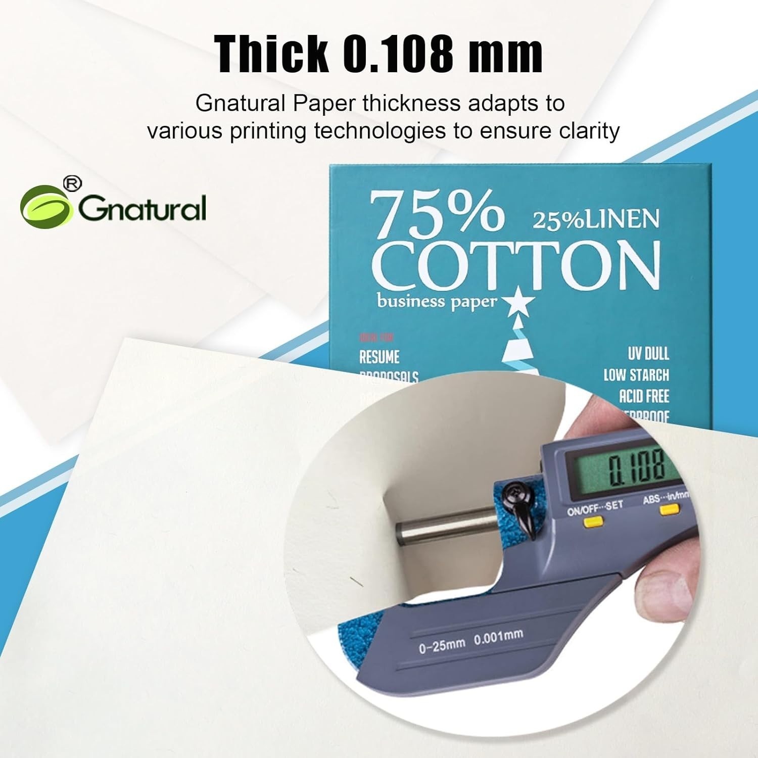 75% Cotton 25% Linen Paper, 85gsm Inkjet Printing 8.5″×11″, White
