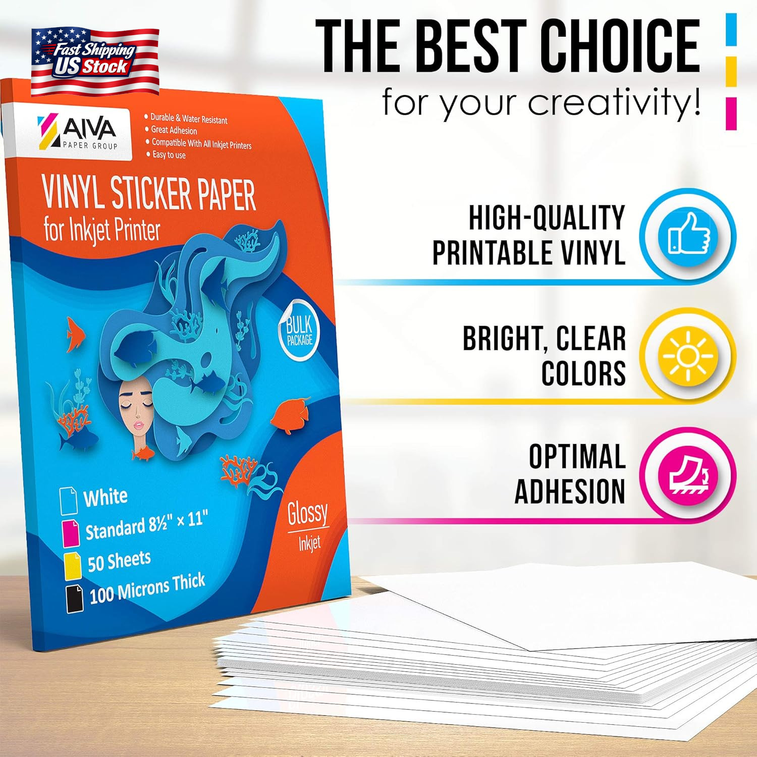 Printable Vinyl Sticker Paper – Waterproof Decal Paper for Inkjet Printer – 50 S