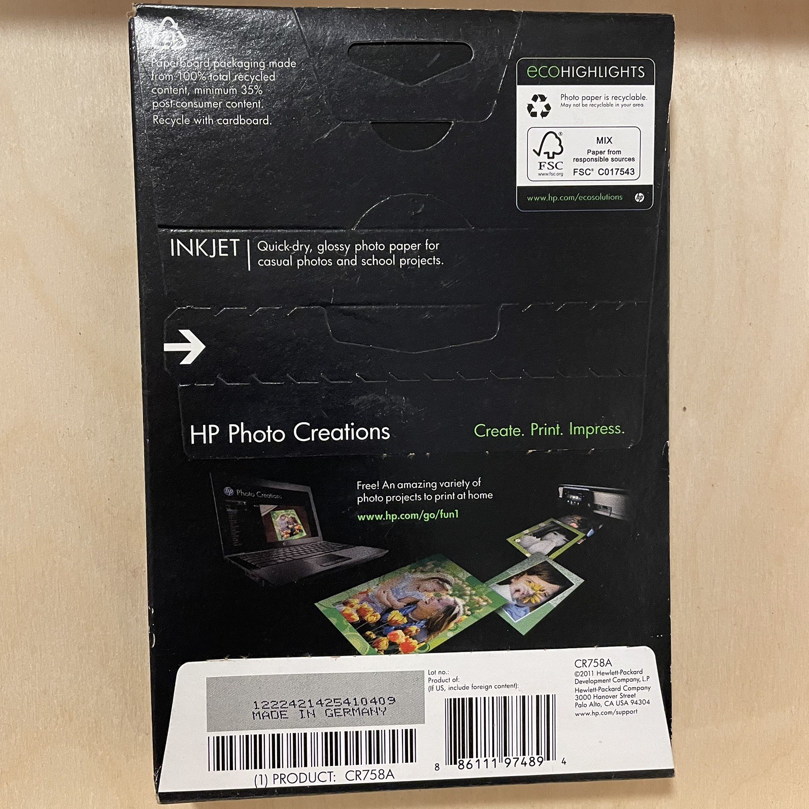 NEW Genuine HP Everyday Photo Glossy Paper 4 X 6 – 50 Sheets (CR758A)