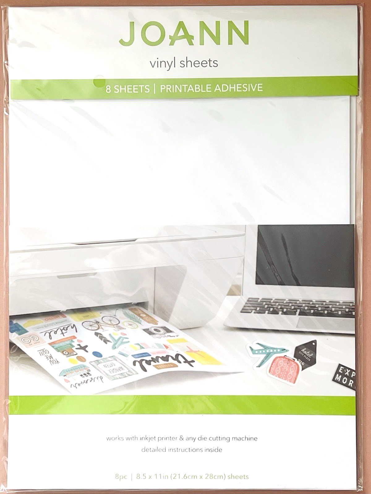 PRINTABLE 8 ADHESIVE GLOSSY VINYL SHEETS FOR INKJET/DIE CUTTING MACHINE 8.5″X11″