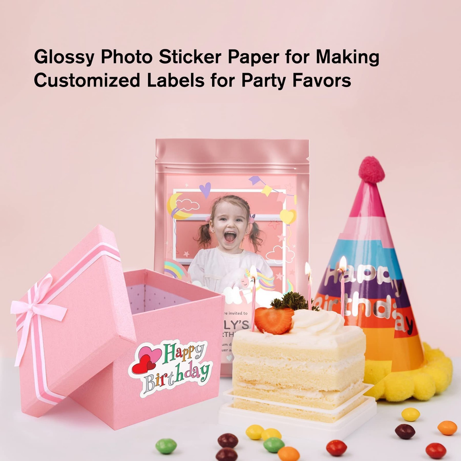 Glossy Printable Sticker Paper for Inkjet Printers, 8.5×11″, Self-Adhesive, 120