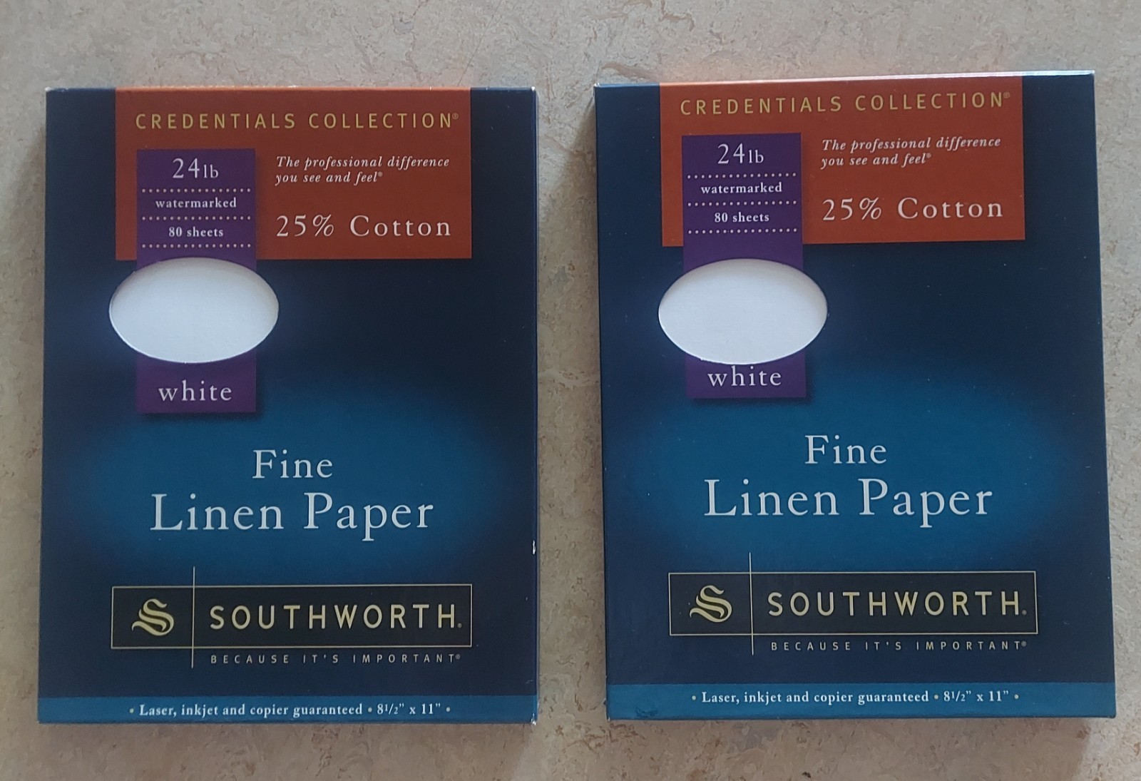 2 Packs Southworth Fine Linen Paper 25% Cotton 24lb 8.5″x11″ 160 Sheets Total