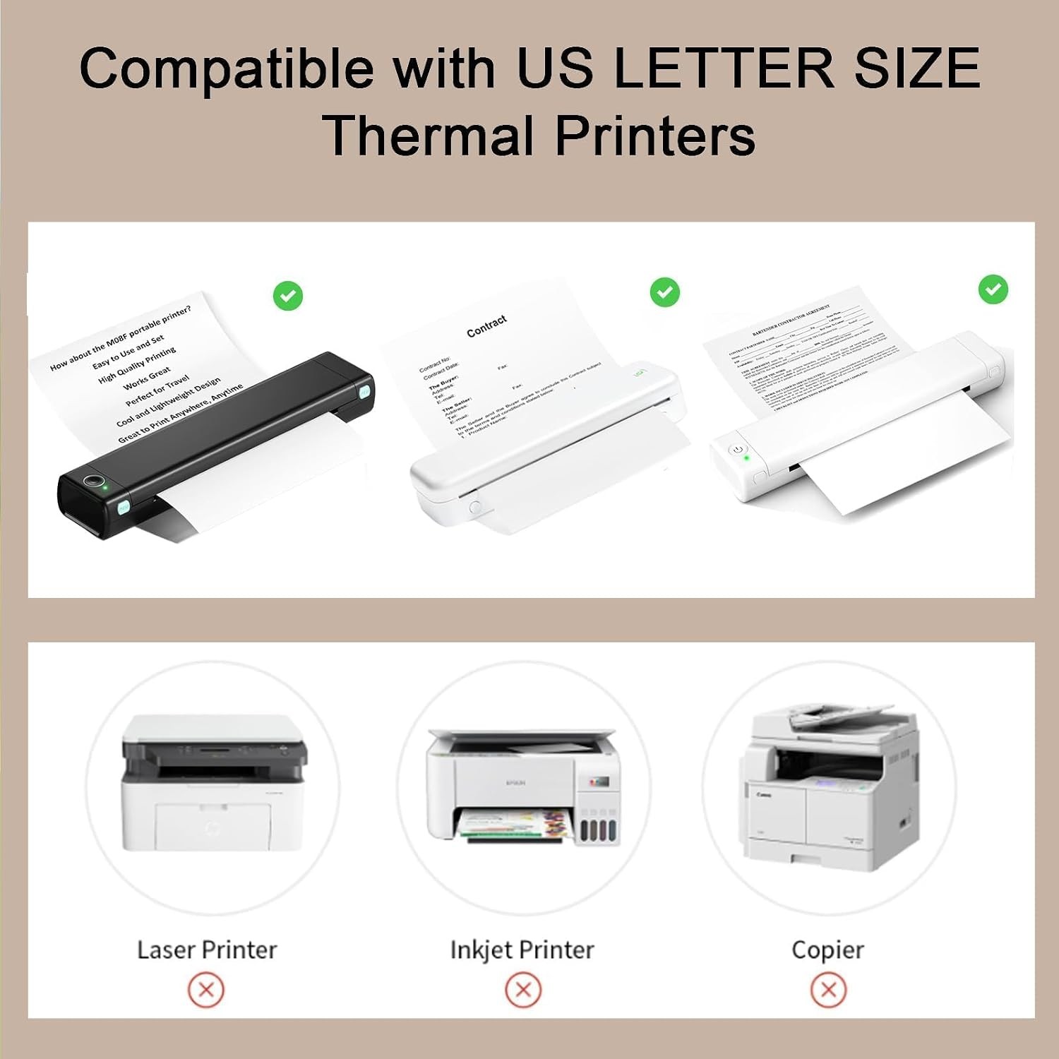 100 Sheets Thermal Printer Paper 8.5 x 11 Inch US Letter Size Compatible