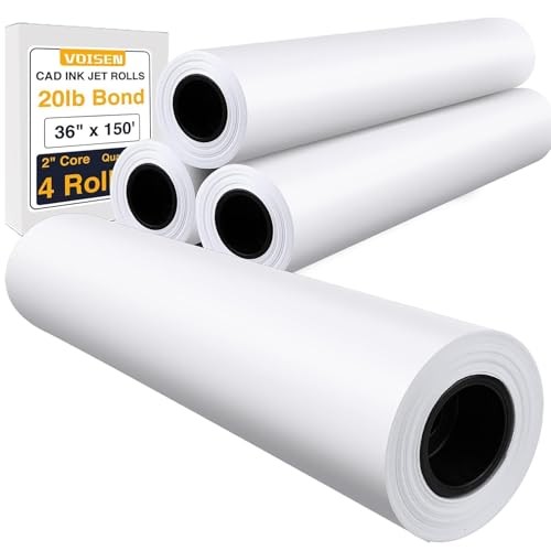 Wide Format Paper,4 Rolls Plotter 36 In x 150 Ft | 2″ Core 20lb | 4 Rolls