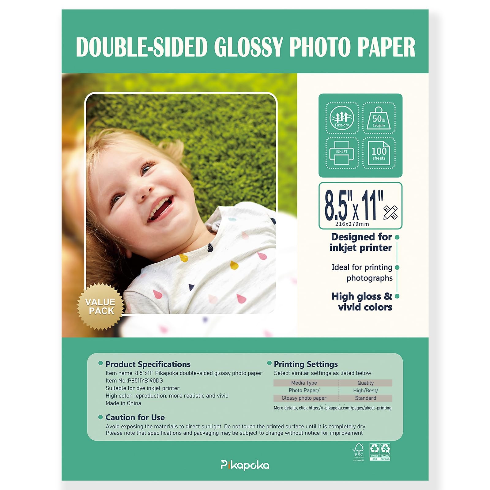 Double Sided Glossy Photo Paper 8.5 x 11 Letter Size for Inkjet Printer, 100 …