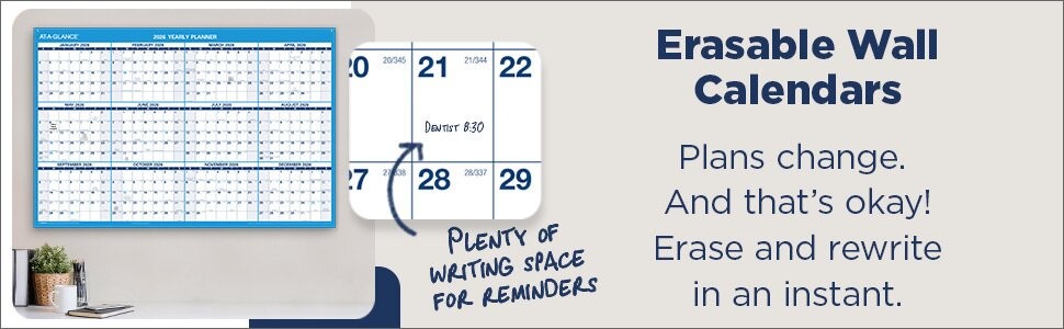 Erasable Calendar 2025-2026, Dry Erase Wall Planner, 36″ x 24″, Large, Academic