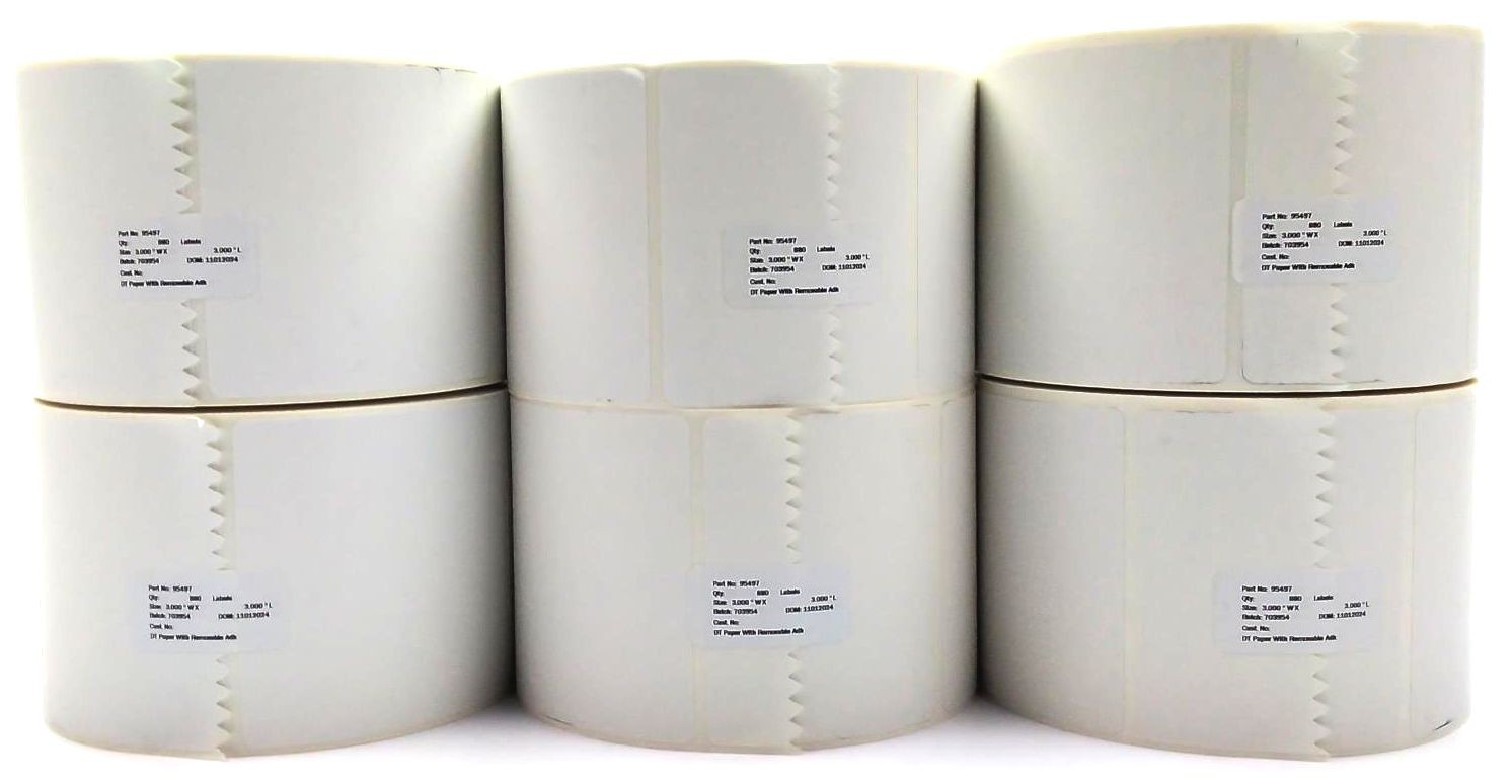 Zebra Thermal Transfer Labels 3″ x 3″ Adhesive White 95497 Genuine – 12 Rolls