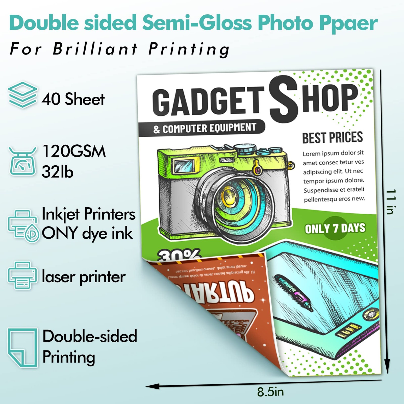 Koala Thin Double Sided SemiGloss Photo Paper 8.5×11 Inch 32lb 40 Sheets