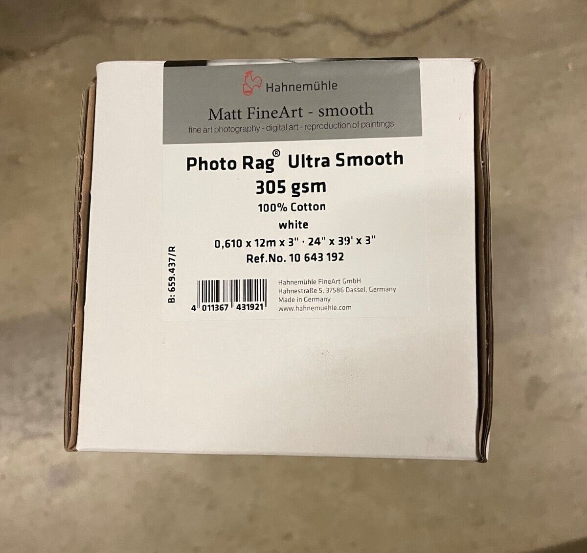 Hahnemühle Photo Rag Ultra Smooth, 305gsm, 24″x39′ Roll, 3in Core FineArt Inkjet