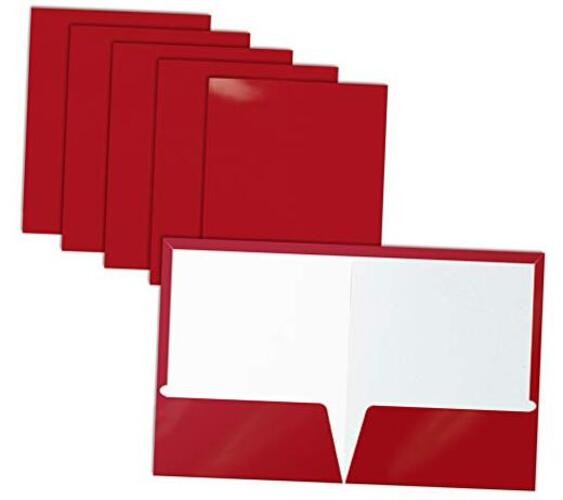 2 Pocket Glossy Laminated RED Paper Folders, Letter Size, Red Paper Portfolios