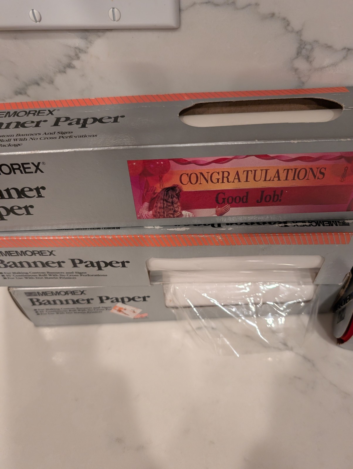 Memorex Banner Paper 4 Rolls White & Red 45′ Continuous Roll Dot Matrix Printer