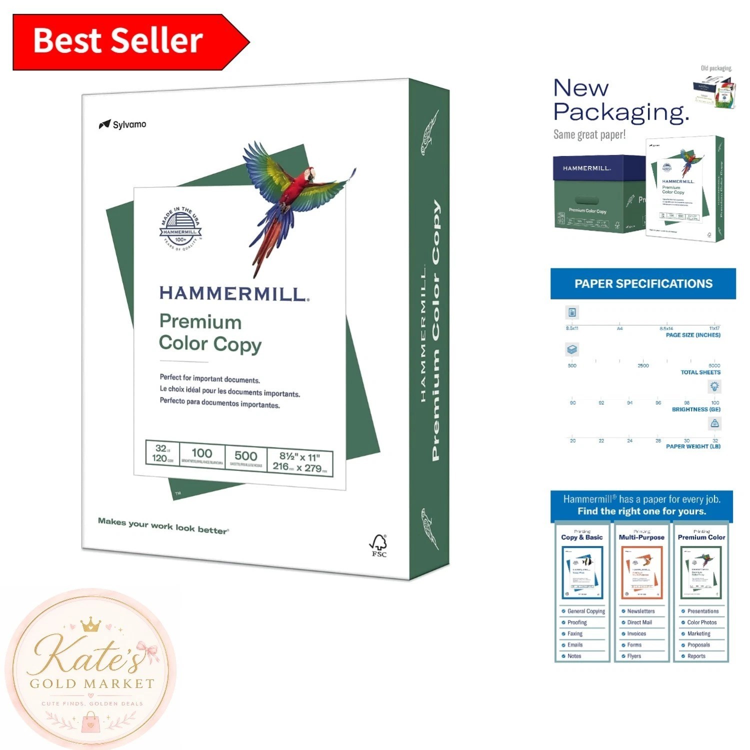 Color Copy Paper 32 lb, 8.5×11 – 500 Sheets, Glossy Finish, 100 Bright