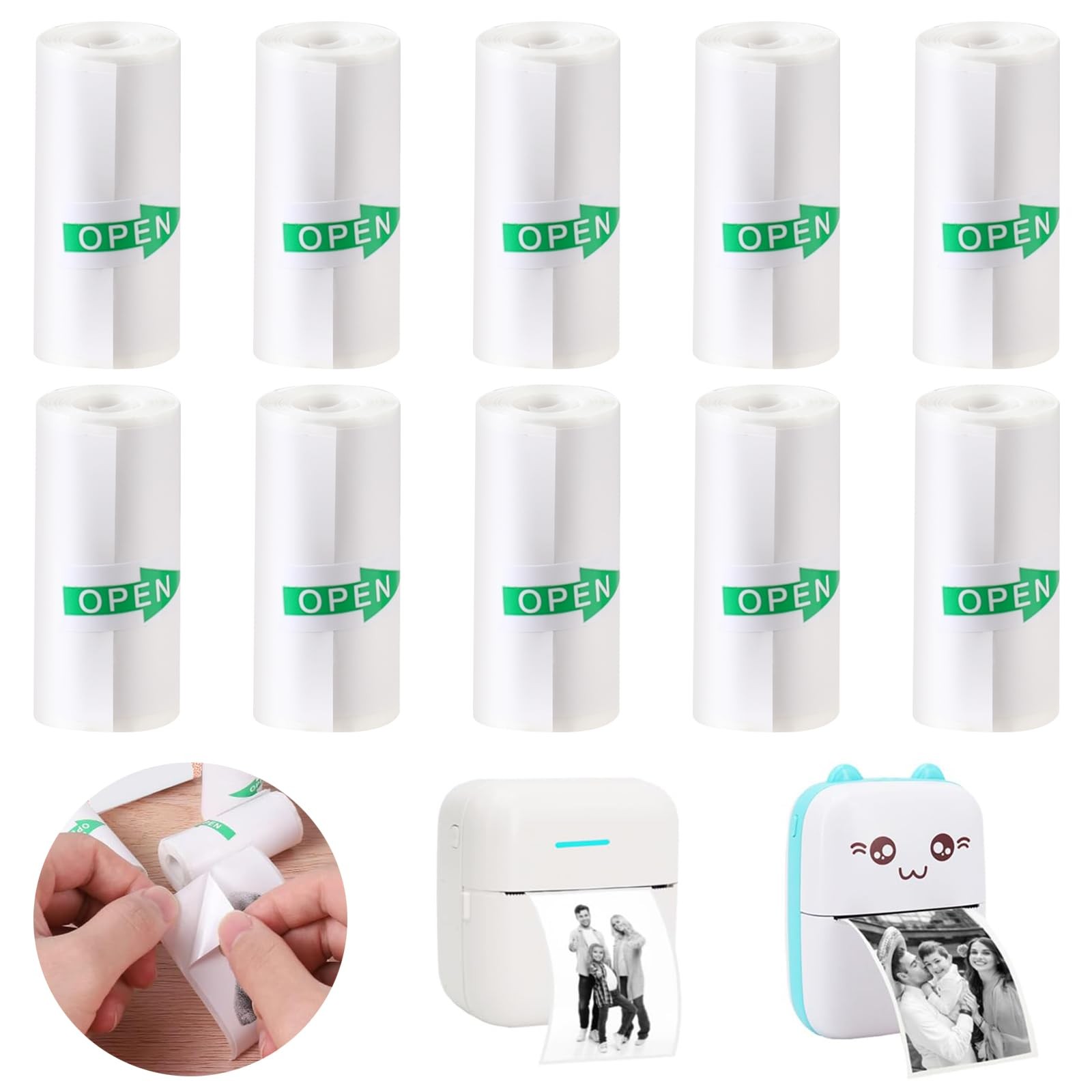 Mini Printer Sticker Paper, 57mm x 3m, 10 Rolls, 3000 Sheets, White, Smooth, …