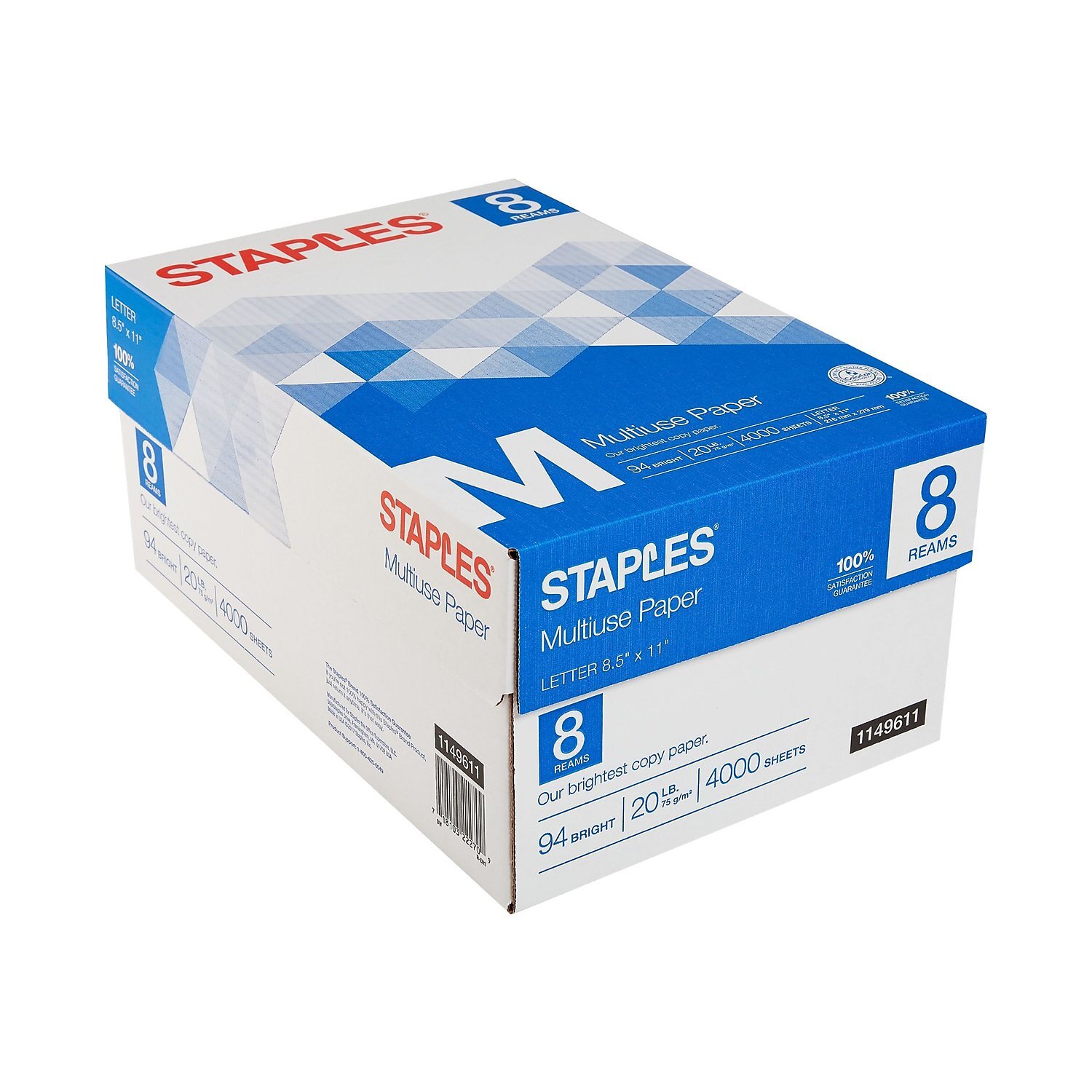 4000 Sheets Case of Staples Multiuse Copy Paper, 8 1/2″ x 11″, 8-Reams