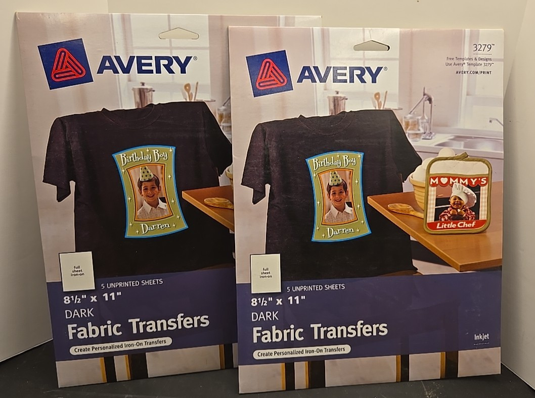 LOT OF 2 Avery 3279 CUSTOM TRANSFERS Fabric T-shirts Printable Iron-On 8.5×11