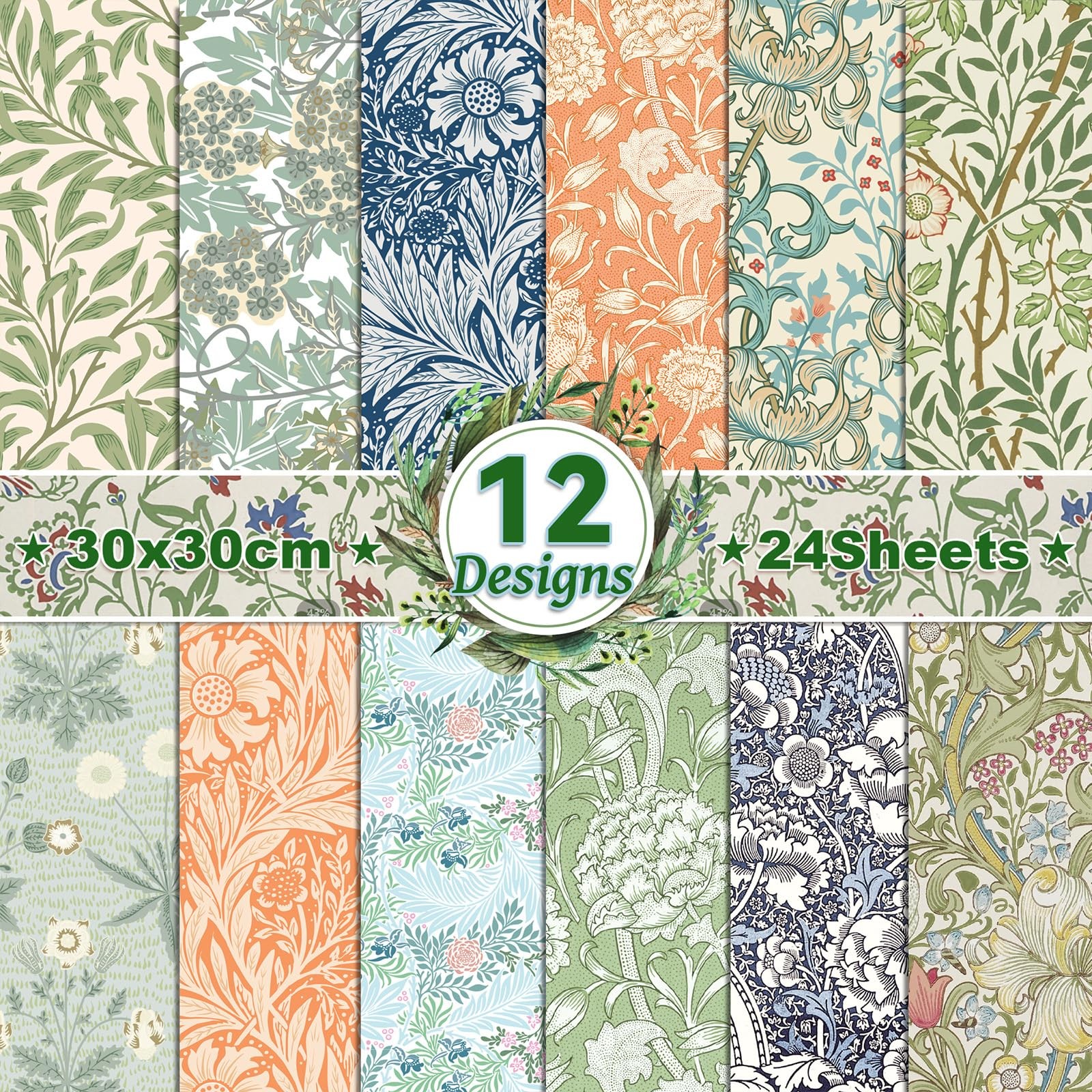 24 Sheets Double Sided Retro Floral Scrapbook Paper, Design Paper Theme Paper…